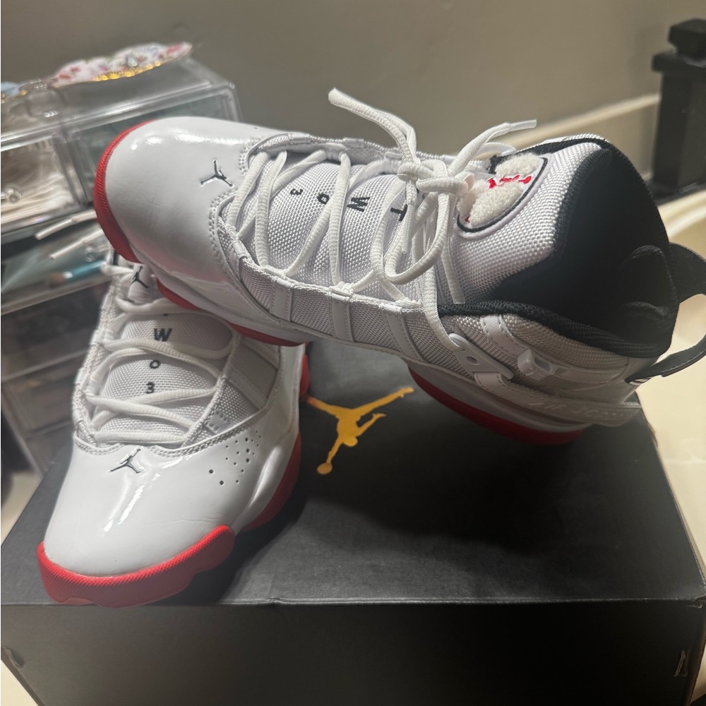 Jordan men’s size 8 White and Red Athletic Shoes